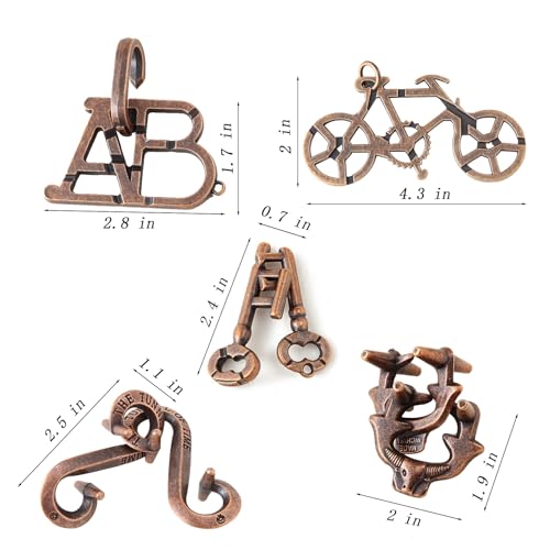 Brain Teaser Puzzles,5 Pieces Metal Cast Puzzle Games Toys for Kids and Adults IQ Test,IQ Educational Box for Teens