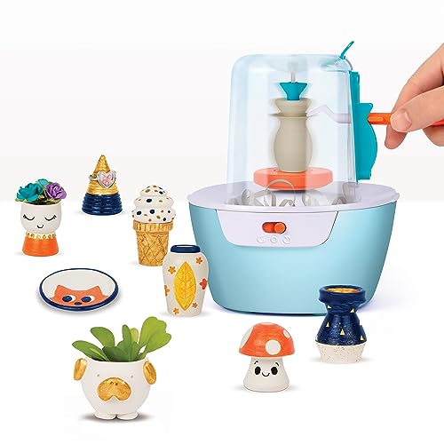 Make It Real Mini Pottery Studio - 26-Piece DIY Pottery Kit with Mess-Free Air Dry Clay - Create 10 Miniature Projects, Beginner to Master Levels - Innovative Centering Tool - Great for Kids Ages 8 - style: Standard