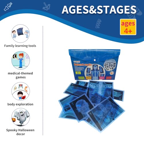 Human X-Rays for Kids' Light Table - 14-Piece Skeleton Puzzle & 7 Body System Charts (Nerves, Vessels, Lymphatic) - X-Ray Toys for Kids, STEM Toy for Light Table, School Projects & Doctor Role Play