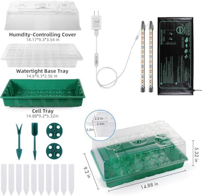 Seed Starter Kit, Seed Starter Tray with Grow Light and Heat Mat, Color Change Full Spectrum Grow Lights Seed Starting Germination Kits, 3 Timing Set Indoor Plant Grow Kit with Humidity Control