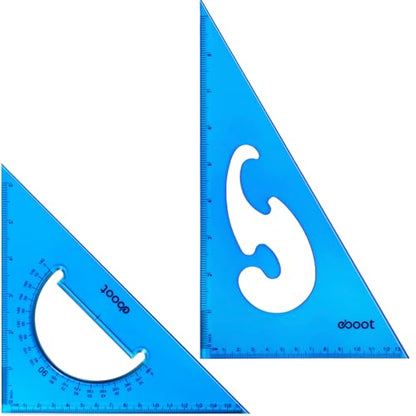 EBOOT 2 Pcs Large Transparent Triangle Ruler 30/60 and 45/90 Degrees, Blue - color: Blue