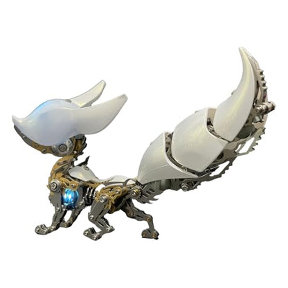 STICKYRICE Mechanical Fox Model Kit | 3D Metal Puzzle for Adults | Articulated Alloy and Steel Construction | Movable Joints | LED Light | DIY Assembly Model | Display Ornament and Gift (White) - color: White