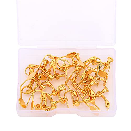BEADIA 18K Gold Plated Screw Earring Clips Flat 13x17mm 20pcs for Jewelry Making Findings - size: Flat Clips 2# 13x17mm