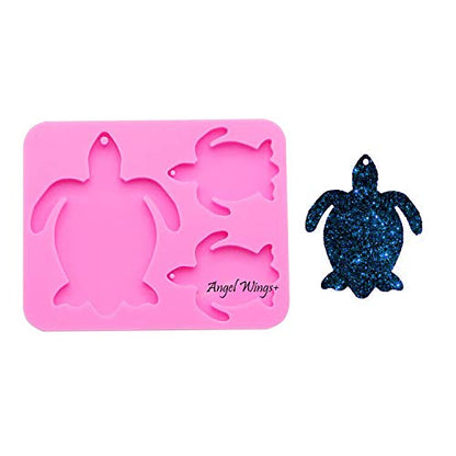 Angel Wings Super Shiny Turtle Family Keychains Mold Cute Tortoise Shape Jewelry Making Epoxy Key Chain Silicone Mold Polymer Clay DIY Tools