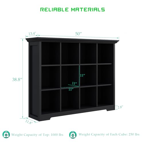OSCHF 12-Cube Open Bookcase with Base, 3-Tier Wooden Bookshelf, Black - color: Black, size: 12-Cube