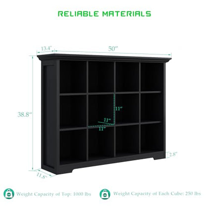 OSCHF 12-Cube Open Bookcase with Base, 3-Tier Wooden Bookshelf, Black - color: Black, size: 12-Cube