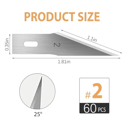 Headley Tools #2 Exacto Knife Blades(Pack of 60),Art Blades, Hobby Knife Blade Refills with Storage Case for Craft, Hobby, Scrapbooking, Cutting (#2) - size: #2-60pcs