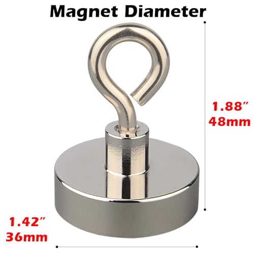 MUTUACTOR 2packs Neodymium Magnets Heavy Duty,165 lbs Pulling Force Fishing Magnet Rare Earth Magnet,Super Strong Round Magnet for Sweeping Picking Retrieving Metal Tools - style: 165lb Magnet,2packs--Φ 1.41"