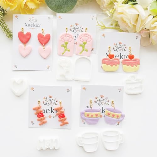 Mother’s Day Polymer Clay Cutters & Stamps Set - 12pcs Sharp & Durable Tea Cup, Cake, Heart, MOM & Silhouette Shapes for DIY Earring Jewelry Making, Soft Clay Crafts & Holiday Supplies - color: 2M color