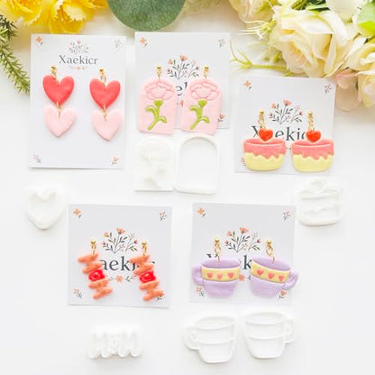 Mother’s Day Polymer Clay Cutters & Stamps Set - 12pcs Sharp & Durable Tea Cup, Cake, Heart, MOM & Silhouette Shapes for DIY Earring Jewelry Making, Soft Clay Crafts & Holiday Supplies - color: 2M color