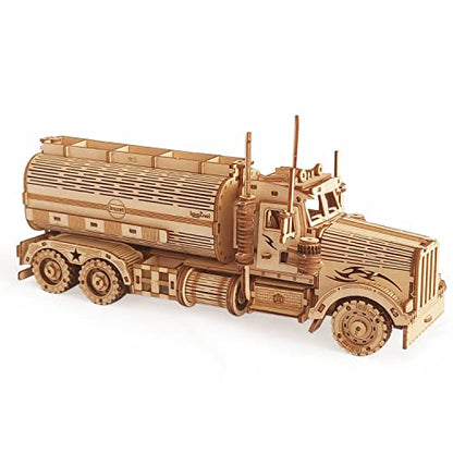 3D Wooden Tank Truck Puzzle, Wood Crafts DIY Assembly Mechanical Truck Model Kits, Wooden STEM Brain Teaser Puzzles, Christmas Birthday Gifts for Adults & Teens - color: Tank Truck
