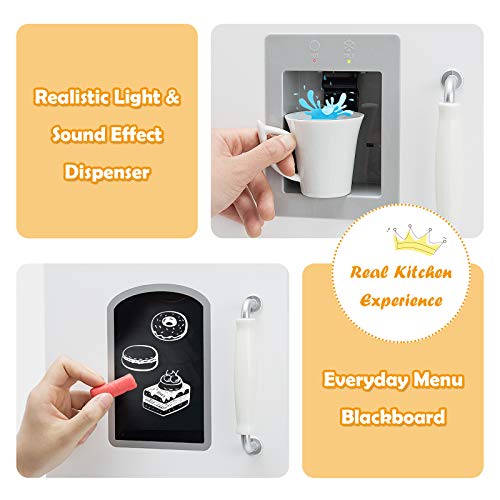 Costzon Kids Kitchen Playset, Wooden Toddlers Toy Kitchen with Light & Sound, Microwave, Ice Maker, Oven, Sink & Faucet, Cooking Accessories, Pretend Play Kitchen, Gift for Boys Girls Age 3+ - color: White