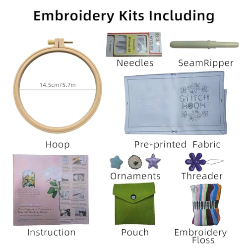 Herdiese Embroidery Stitch Book Kit for Beginners with 32 Stitches