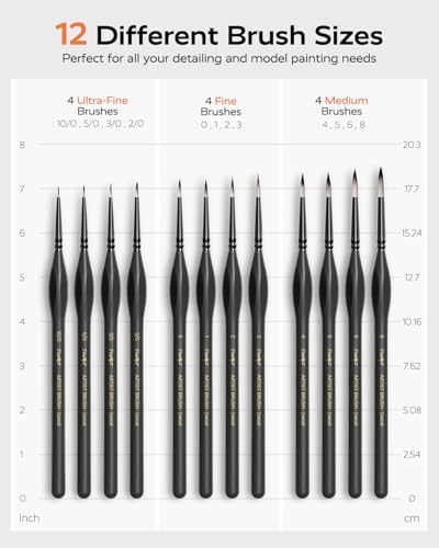 JUSART Miniature Paint Brushes 12 PCS, Fine Tip Model Paint Brushes, Black - color: Black Gold