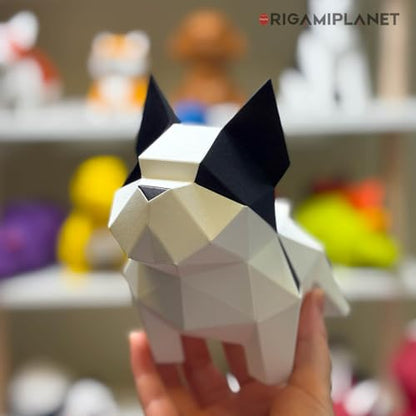 Bulldog 3D Origami Paper Craft Kit, Easy DIY Pre-Cut Puppies Paper Sculpture Model for Adults, Cute Animal Handmade Home Decor Papercraft Gift Set for Beginners