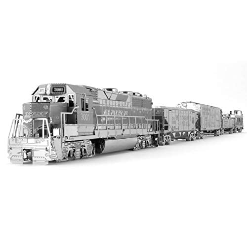 Fascinations Metal Earth Freight Train Box Gift Set 3D Metal Model Kit, Silver