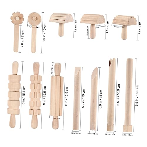 Garneck 12Pcs Wooden Clay Tools Set for Kids: Dough Rolling Modeling Accessories Pottery Sculpting Kit Modeling Accessories for Early Education Art Craft Activity Home School - size: 16.50X1.50X1.50CM