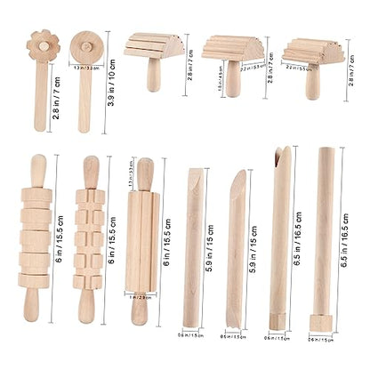 Garneck 12Pcs Wooden Clay Tools Set for Kids: Dough Rolling Modeling Accessories Pottery Sculpting Kit Modeling Accessories for Early Education Art Craft Activity Home School - size: 16.50X1.50X1.50CM