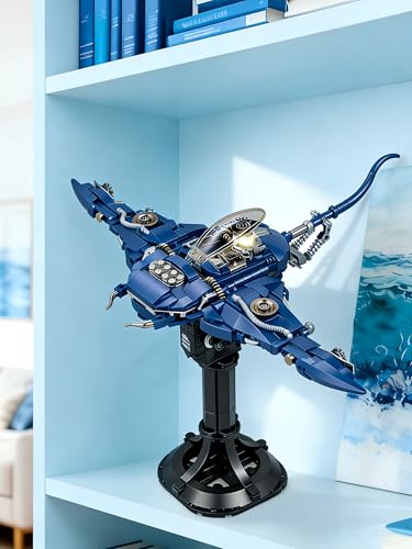 Devil Fish Building Set for Adults, Sea Ocean Animals Model Toys with Light, Compatible with Lego Fish, Ideas Fish Toys with Display Stand for Office Home Decor, for Boys Girls 8-14 - style: Devil Fish