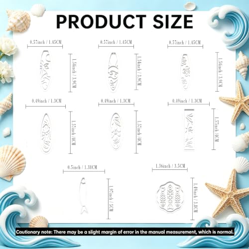 8Pcs Ocean Clay Earring Molds, Fish Flower Wave Polymer Clay Tools. Ocean Fish, Wave & Floral Patterns for Detailed Handmade Earrings and Coastal Clay Jewelry Designs - color: Surfboard