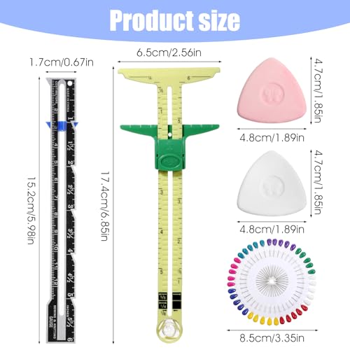 5 Pieces Sewing Gauge Measuring Tool Set, Sliding Gauge 5-in-1 Sewing Ruler