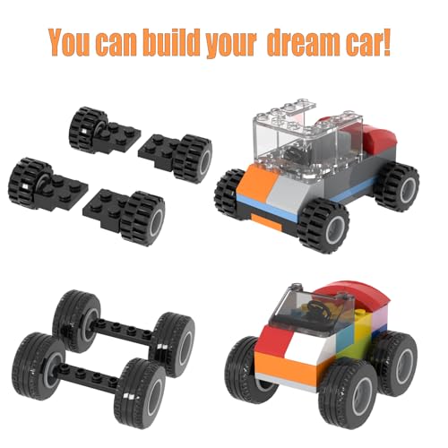 160PCS Wheels and Axles Sets Car Parts Building Kit with Tires, Windshield, Chassis & Steering Wheel Compatible with Major Brands - Educational Toys for Kids