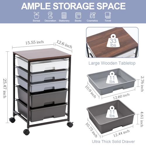 SYKIARIOL Utility Cart with Drawers,5 Drawers Storage Cart,Dark Grey - color: Dark Grey