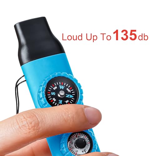 Emergency Survival Safety Whistle，Whistle for Kids with Lanyard,Compass,Thermometer,Ideal for Kayaking, Boating, Hiking, Camping, Climbing - color: Blue 2pcs