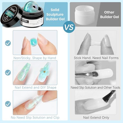 Sculpting Gel for Nail Art, Non-Stick Hand 3D Gel Nail Art - color: Clear&Mikly White&Aurora Green