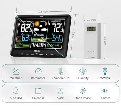 BOZYBO Weather Station Wireless Indoor Outdoor Thermometer Atomic Clock