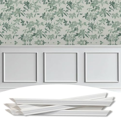 Lunghaa 3-Frame 20" x 20" Premade Accent Wall Molding Kit, Ready-to-Assemble Wainscoting Panels, Pre-Cut Chair Rail Moulding Trim Picture Frame for Home Décor - size: 3-Frame, 20"W x 20"H