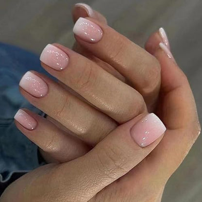 CurvLife Short Square Ombre Press On Nails, Soft Blush Pink, Soft Gel - color: Beige White Pink