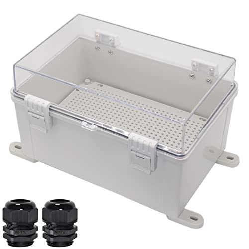 Zulkit Junction Box ABS Plastic Dustproof Waterproof IP65 Electrical Boxes Hinged Shell Outdoor Universal Project Enclosure Grey Clear Transparent Cover (11.8" x 7.9" x 7.1") - size: 11.8" x 7.9" x 7.1"
