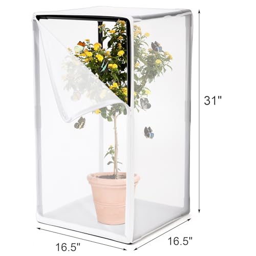 Kingrol Outdoor Insect & Butterfly Habitat Cage - Mesh Plant Enclosure for Pest/Bird Protection, Ideal for Breeding Butterflies, Soldier Flies, Ladybugs - 16.5 x 16.5 x 31 Inch
