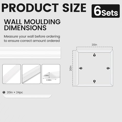 6 Sets Peel and Stick Wall Molding Kit, 20x20 Inch Premade Wainscoting Frames - color: 20''x20''-6pack
