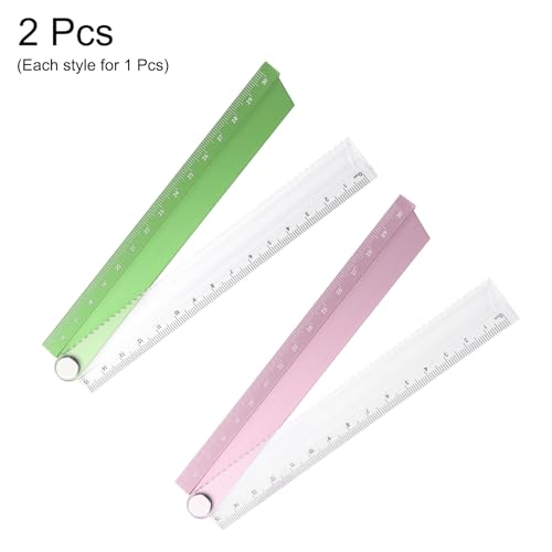 HARFINGTON 2pcs Folding Straight Ruler 30cm Metric Aluminum Alloy Protractor Foldable Angle Ruler Geometric Measuring Tool for Architects Artists Office, Green/Pink - color: Green/Pink