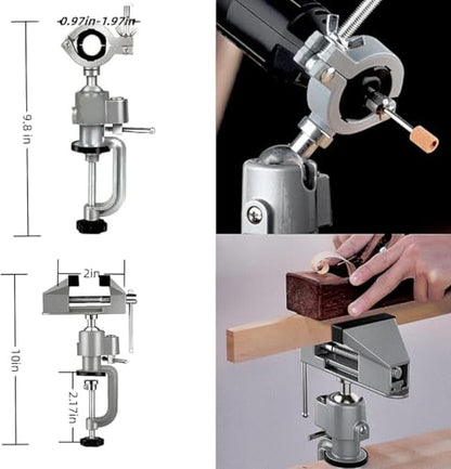 Table Vise,2 in 1 Universal Rotate 360° Work Clamp-On Vise,Table Vice with Electric Drill/Grinder Holder for Woodworking, Drilling, Sawing, Jewelry Making,Metal Working and DIY (3'')
