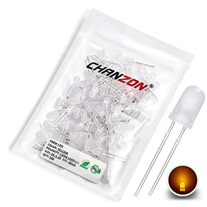 CHANZON 100 pcs 5mm Yellow Diffused LED Diode Lights(DC 2V 20mA) - color: F) White-yellow (100pcs)