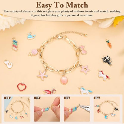 Flasoo 416 Pieces Gold Charm Bracelet Making Kit, Including Paperclip Chain Bracelets, Charms, Jump Rings for Jewelry Making
