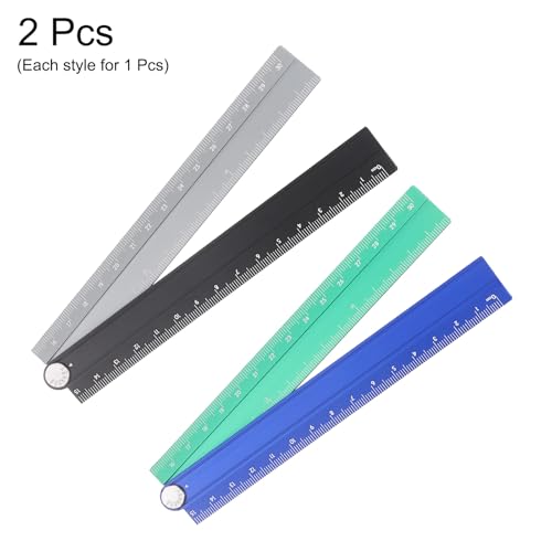 HARFINGTON 2pcs Folding Straight Ruler 30cm Metric Aluminum Alloy Protractor Foldable Angle Ruler Geometric Measuring Tool with Angle Line for Architect Artist Office, Black Silver/Blue Green - color: Black Silver/Blue Green