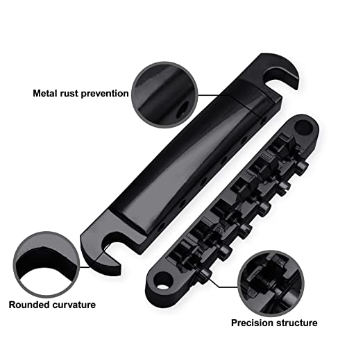 SAPHUE A Set of String Saddle Tune-O-Matic Bridge and Tailpiece with Studs for GB LP Style Electric Guitar (Black) - color: Black
