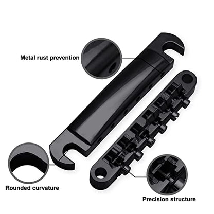SAPHUE A Set of String Saddle Tune-O-Matic Bridge and Tailpiece with Studs for GB LP Style Electric Guitar (Black) - color: Black
