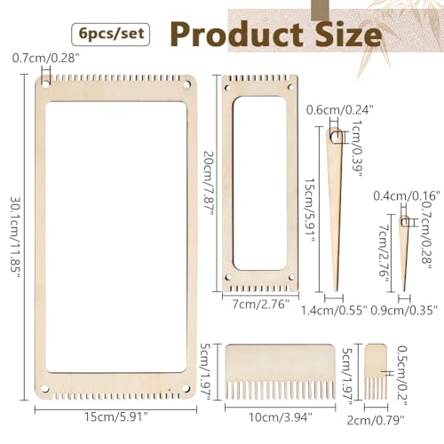 NBEADS 6Pcs Wood Weaving Loom Kit, Bookmark Loom with Weaving Comb and Crochet Needle, Perfect for Adult Beginners and Weaving Lovers
