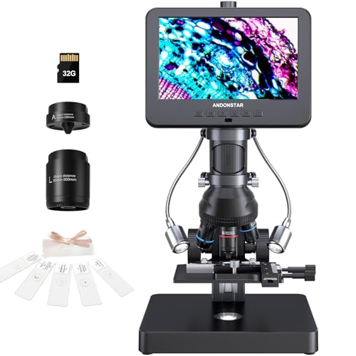 Andonstar AD266S 20X-5000X HDMI Digital Microscope, 5 Lens 2160P UHD Video - style: AD266S-7"+ Metal Biological Stand