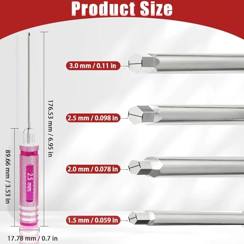 4Pcs RC Hex Drivers 1.5 2.0 2.5 3.0mm Screwdriver Hex Tool Kit - color: Pink