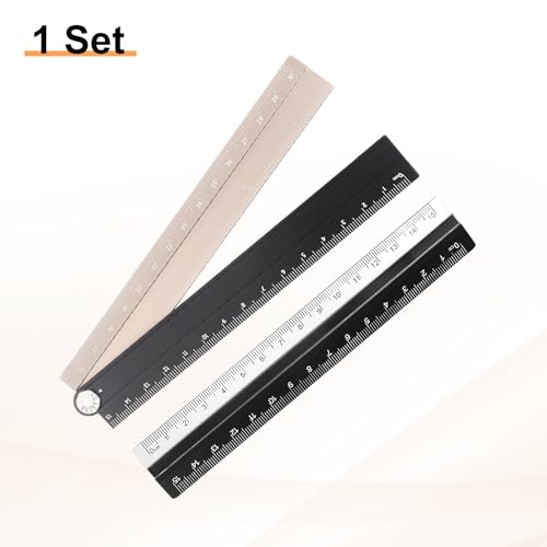 HARFINGTON Folding and Straight Ruler Kit 30/15cm Metric Aluminum Alloy Plastic Protractor Foldable Angle Ruler for Home Classroom Office, Black-Gold - color: Black-Gold
