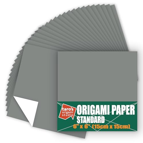 [Taro's Origami Studio] Standard 6 Inch One Sided Single Color (Grey) 50 Sheets (All Same Color) Square Easy Fold Premium Japanese Paper for Beginner (Made in Japan) - color: Grey