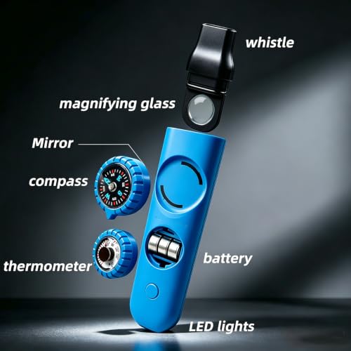 Emergency Survival Safety Whistle，Whistle for Kids with Lanyard,Compass,Thermometer,Ideal for Kayaking, Boating, Hiking, Camping, Climbing - color: Blue Whistle