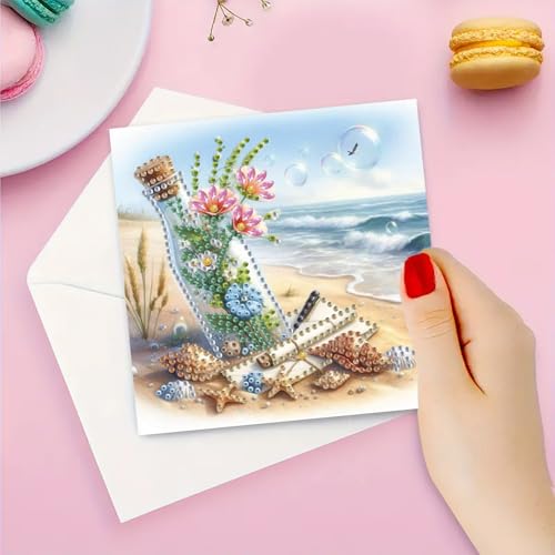 DDGYP 6 PCS,DIY Diamond Art Greeting Cards Kit with Envelopes, 5.9x11.81 in - color: Sky blue