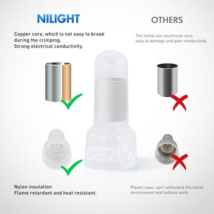 Nilight 300PCS CE2 Closed End Crimp Terminal 16-14 Gauge Nylon Insulated - color: 300PCS 16-14# Terminals